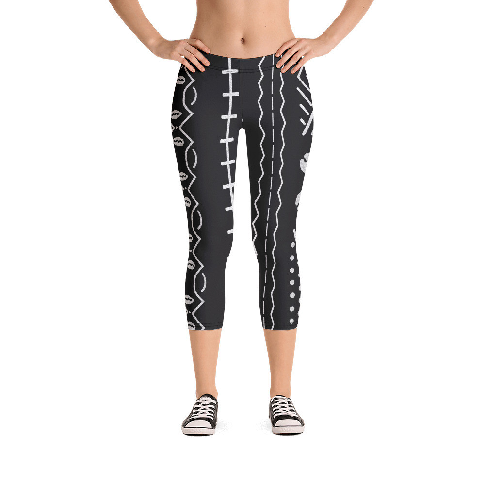 Black Mud Cloth Inspired Capri Leggings IV