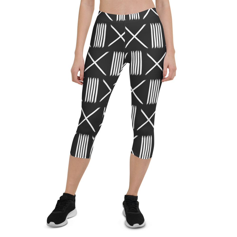 Black Mud Cloth Inspired Capri Leggings III 
