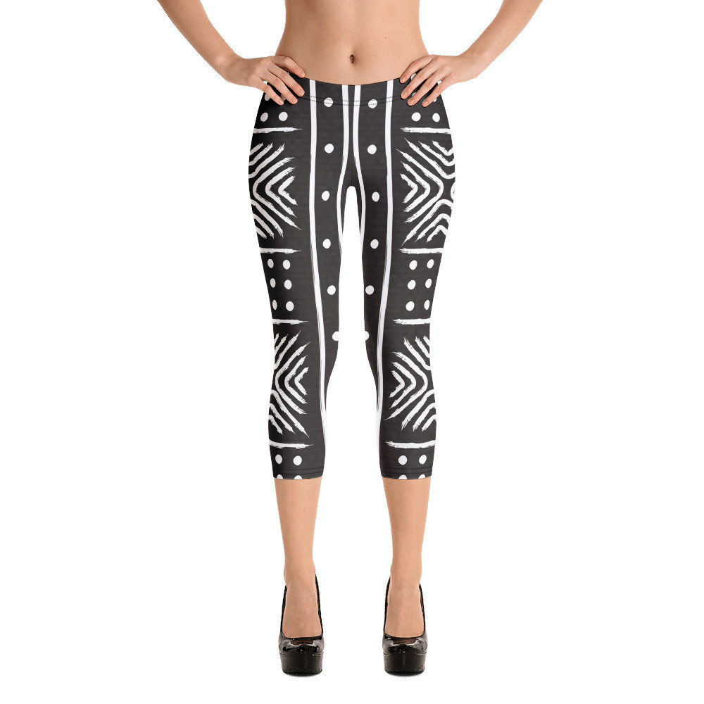 Black Mud Cloth Inspired Capri Leggings II 