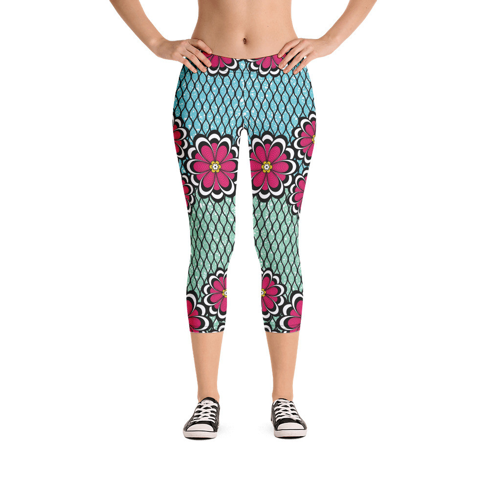 Pink Flowers Capri Leggings