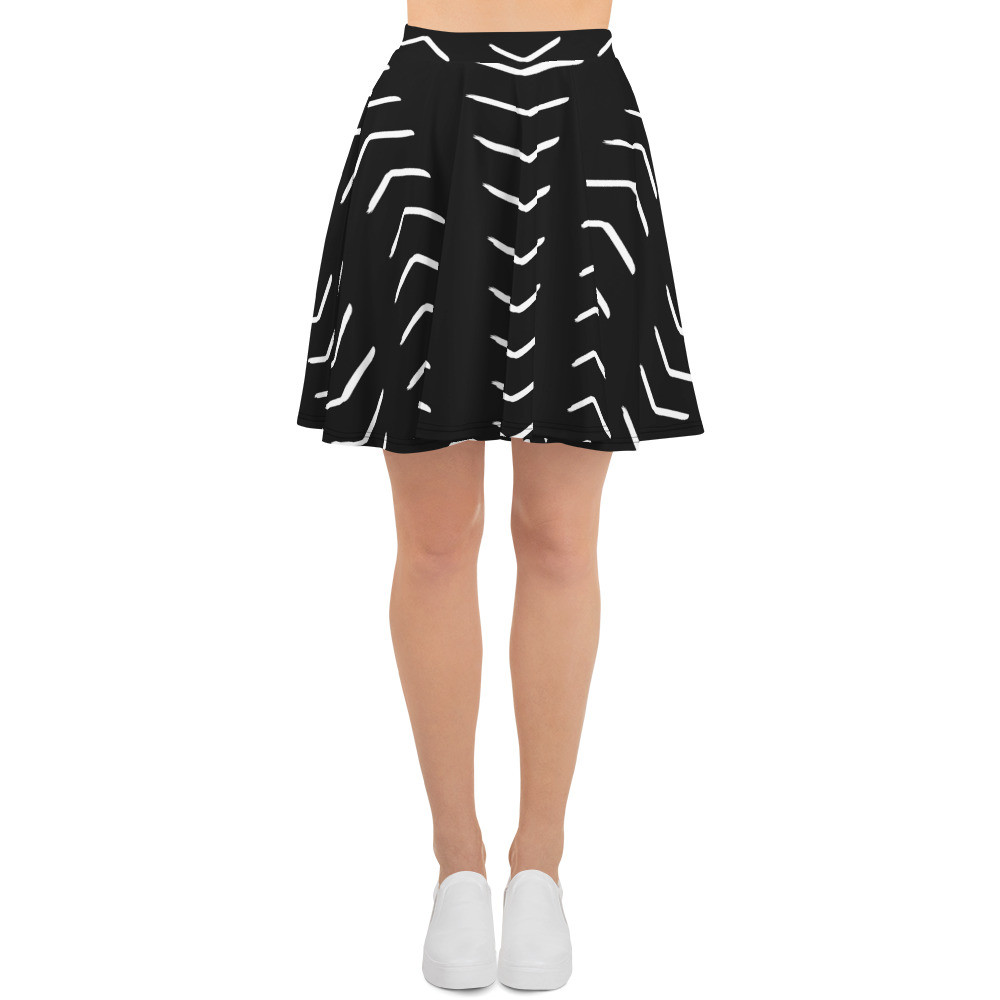 Black Mud Cloth Inspired Skater Skirt
