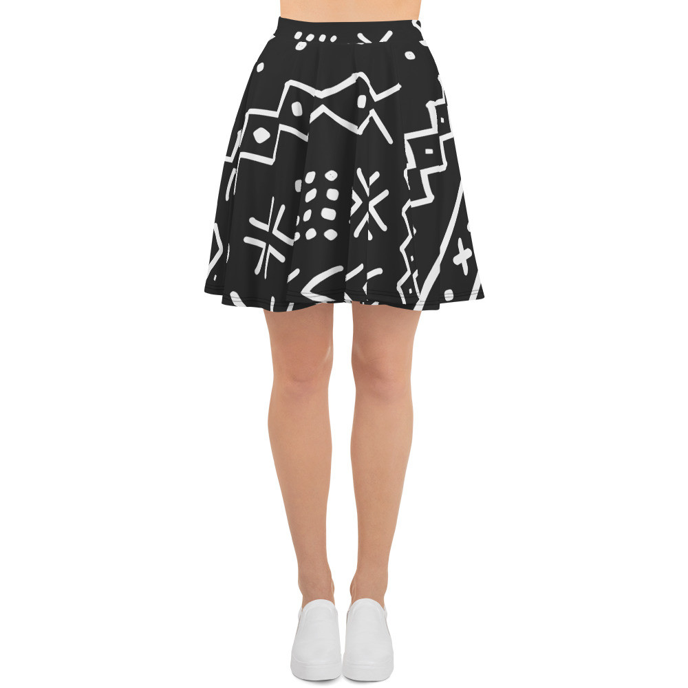 Black Mud Cloth Inspired Skater Skirt V
