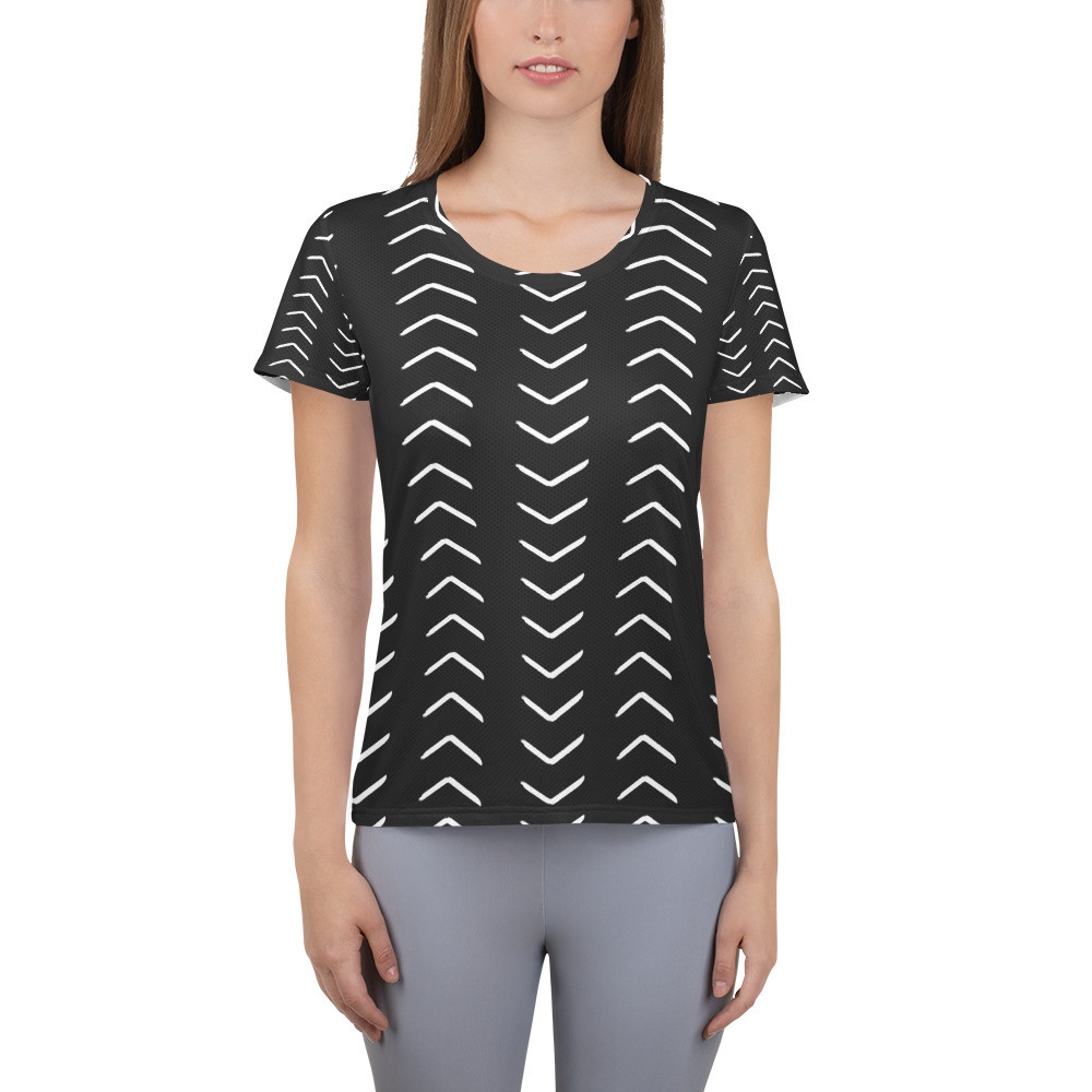 Women's Black Mud Cloth Inspired Athletic T-shirt