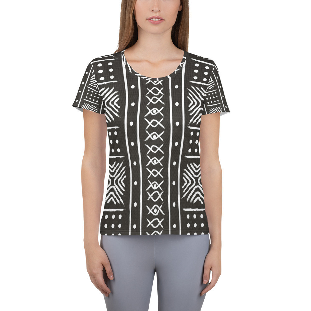 Women's Black Mud Cloth Inspired Athletic T-shirt II 