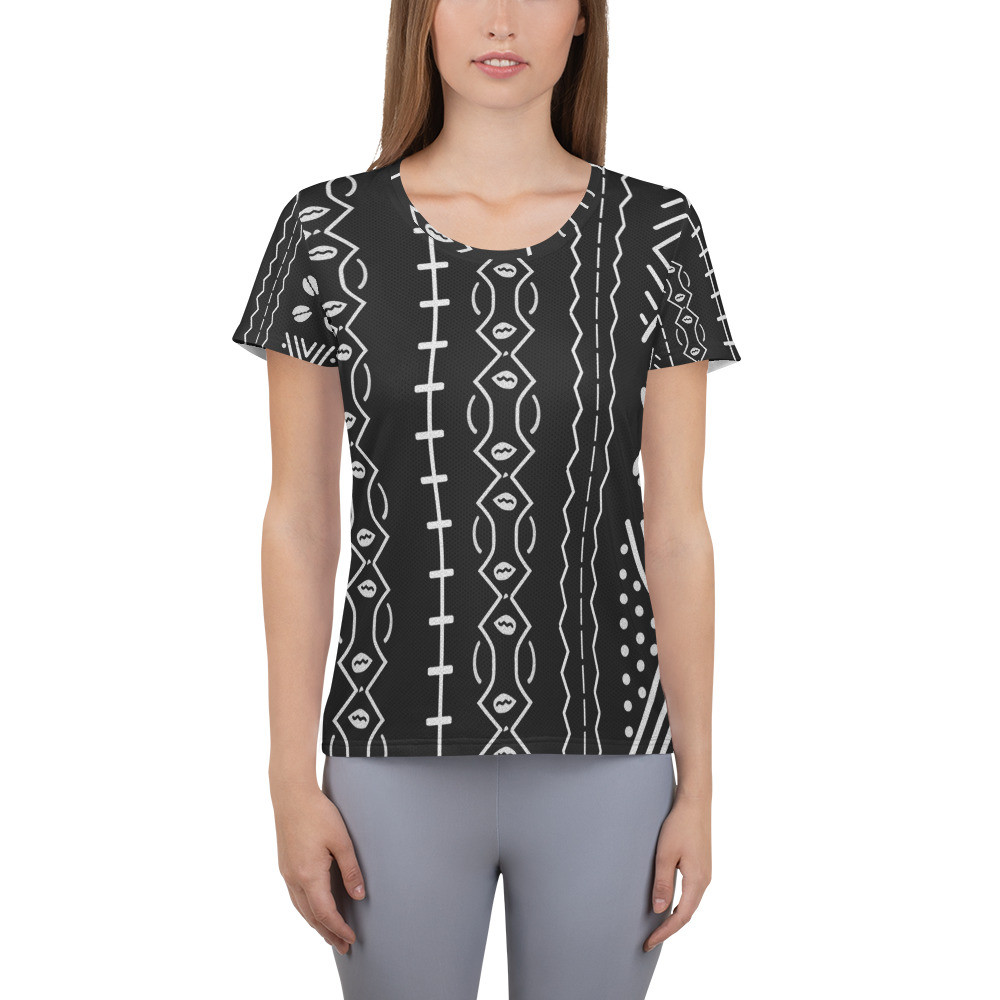 Women's Black Mud Cloth Inspired Athletic T-shirt IV