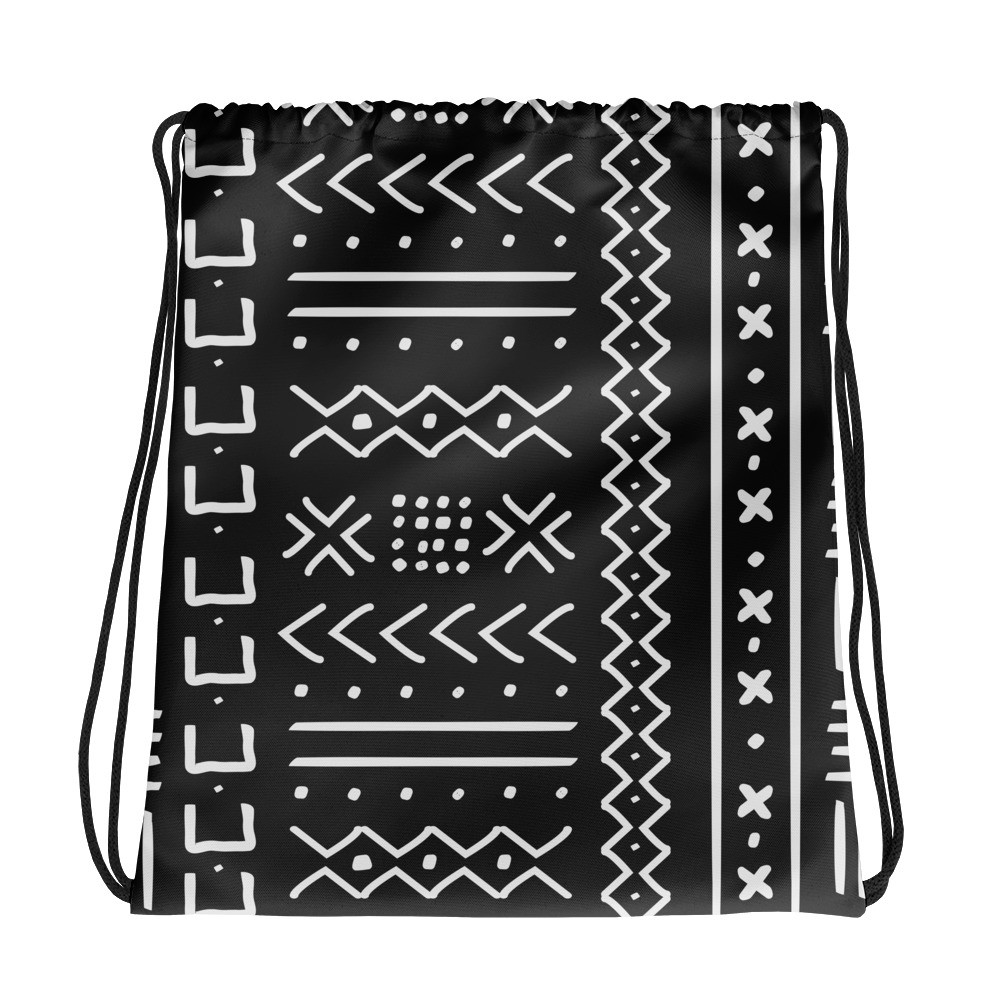Black Mud Cloth Inspired Drawstring bag V