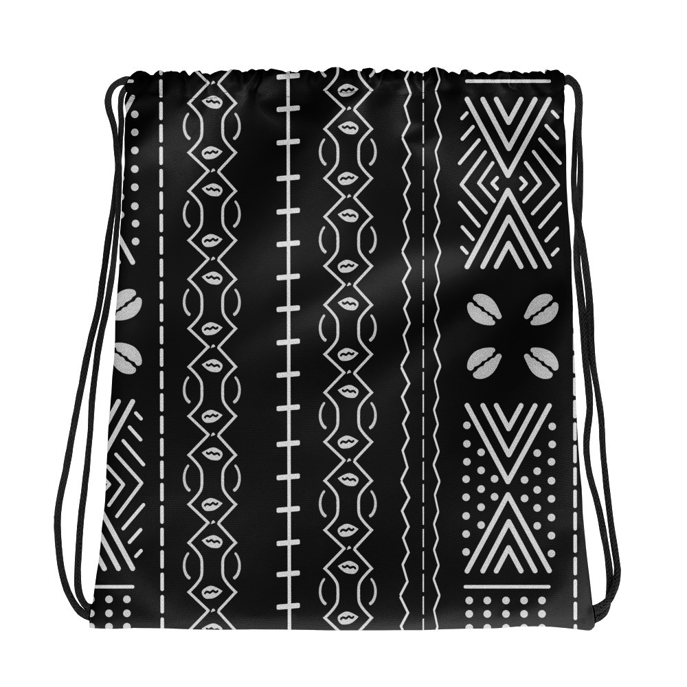 Black Mud Cloth Inspired Drawstring bag IV