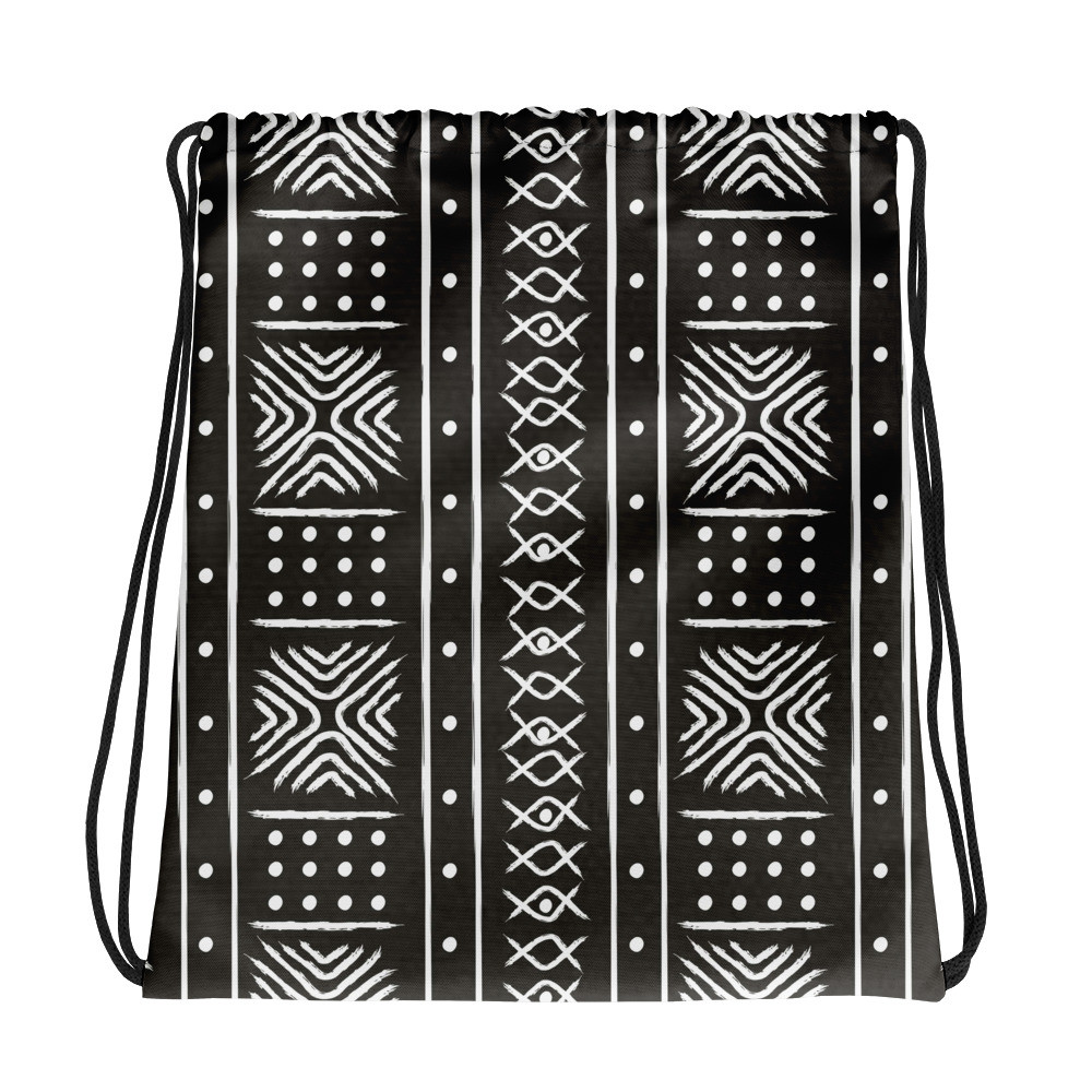 Black Mud Cloth Inspired Drawstring bag II 