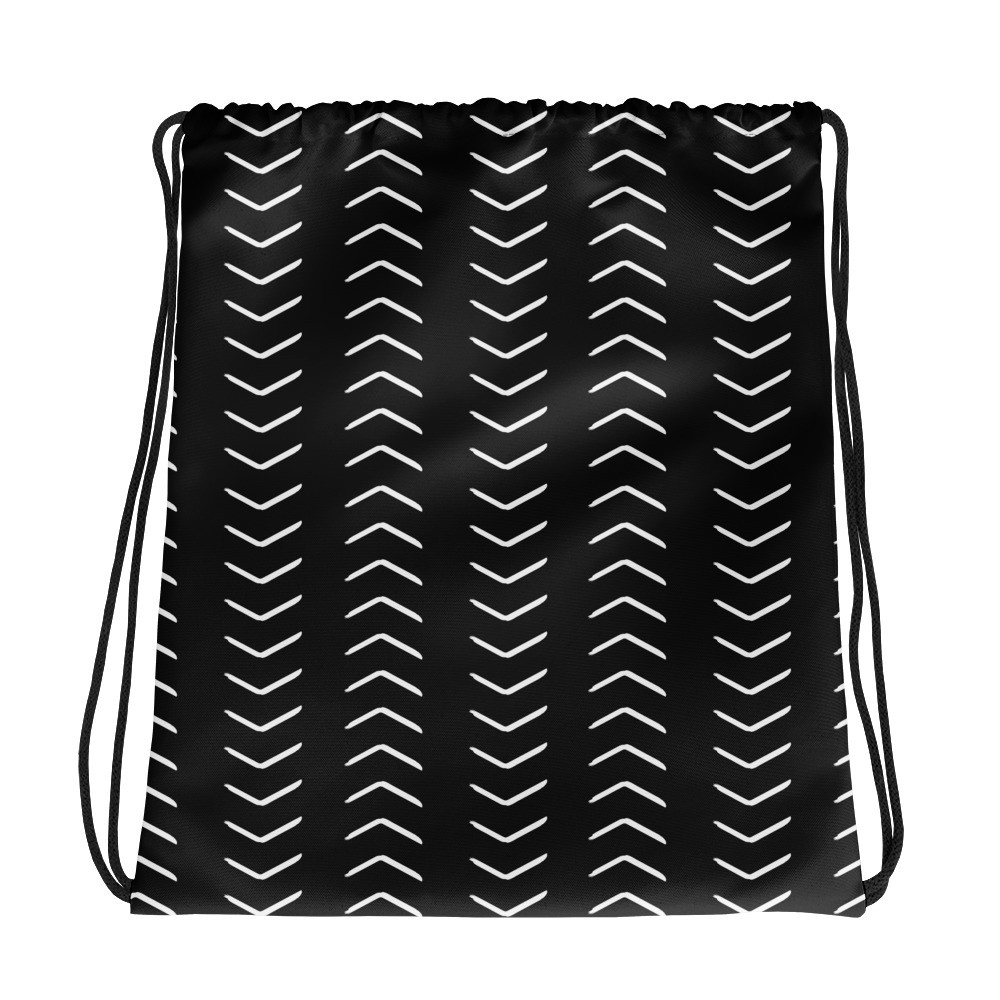 Black Mud Cloth Inspired Drawstring bag