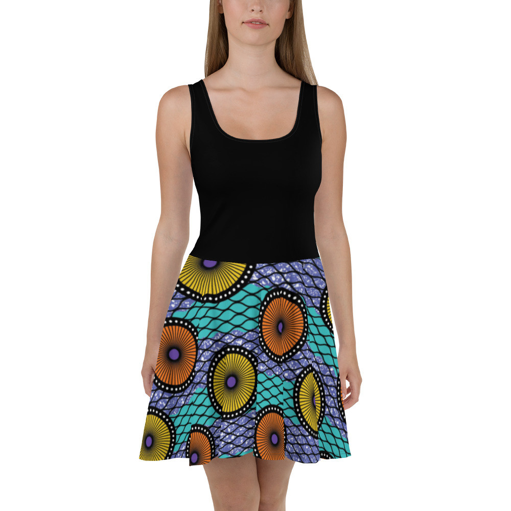 Black Top Ankara Circles Skater Dress