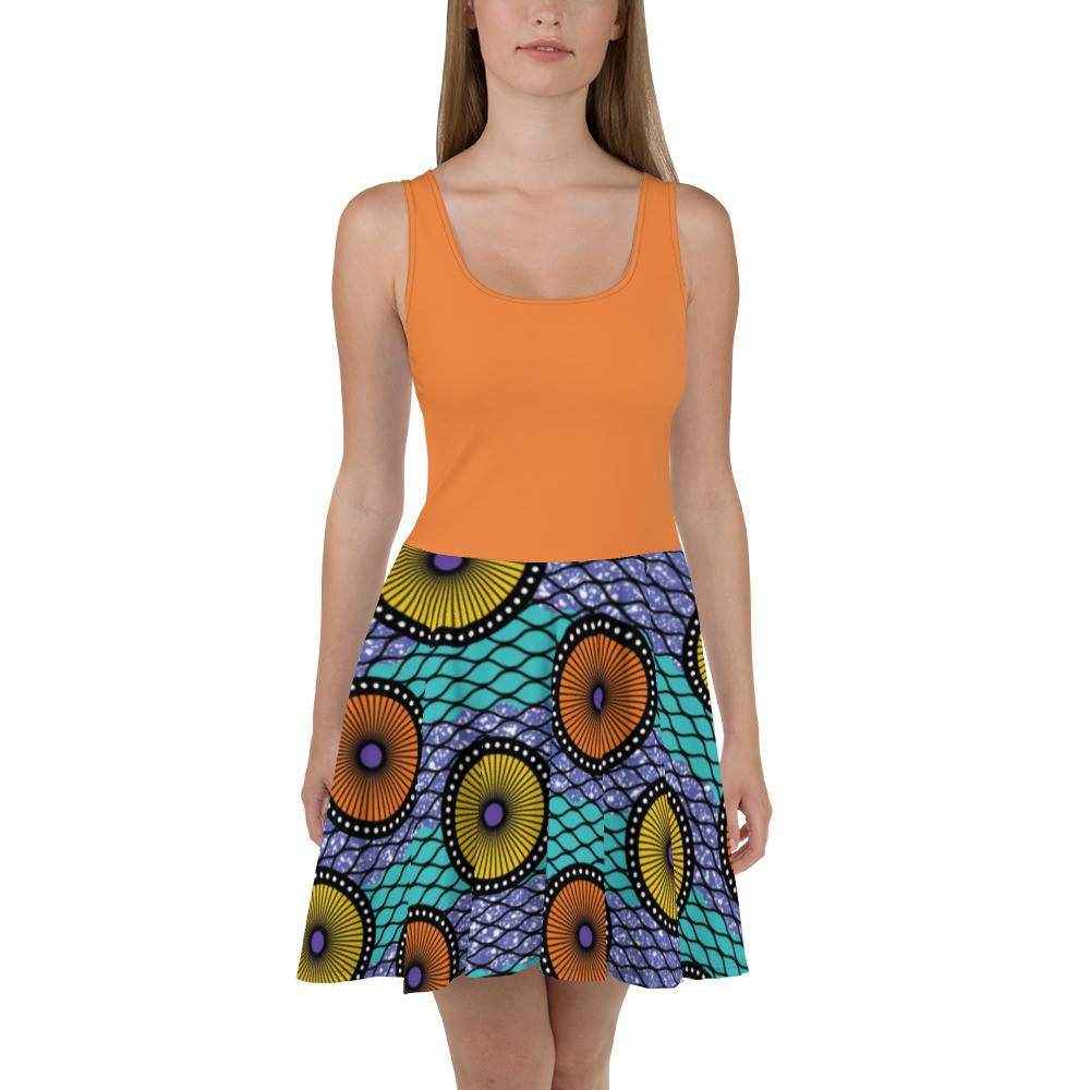 Orange Top Ankara Circles Skater Dress