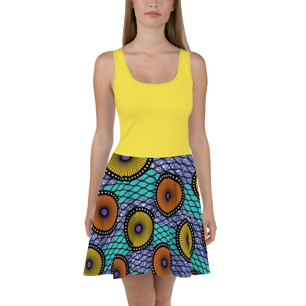 Yellow Top Ankara Circles Skater Dress III