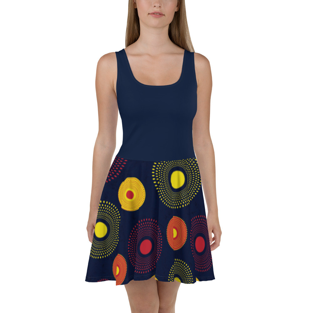 Navy Blue Top Ankara Circles Skater Dress
