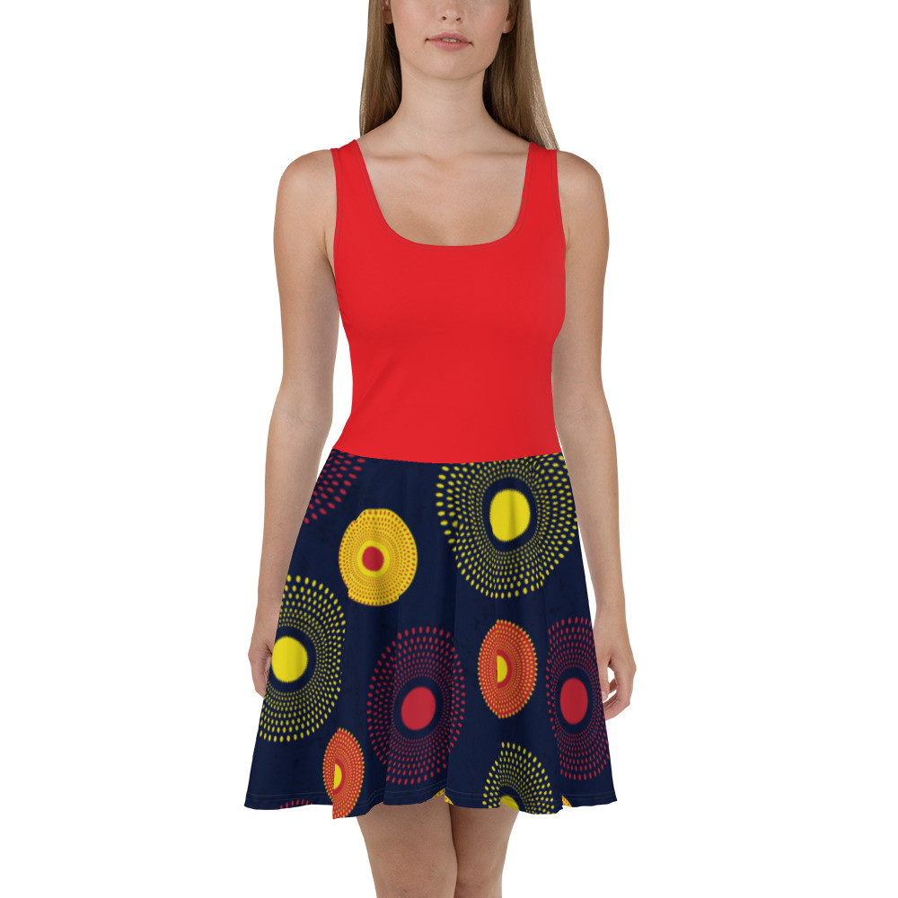 Red Top Ankara Circles Skater Dress