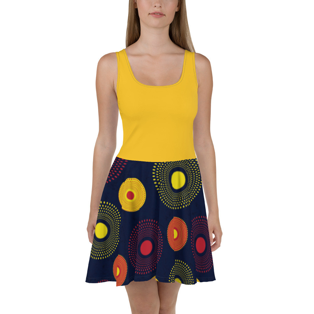 Yellow Top Ankara Circles Skater Dress