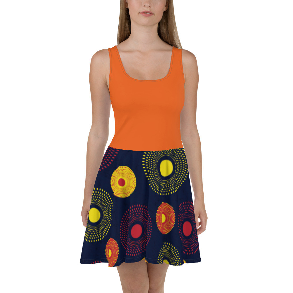 Orange Top Ankara Circles Skater Dress
