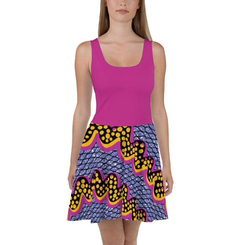 Pink Top Squiggly Drip Skater Dress