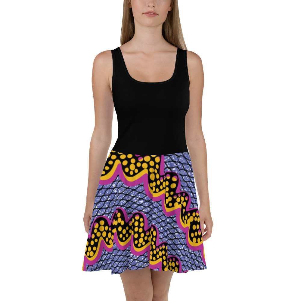 Black Top Squiggly Drip Skater Dress
