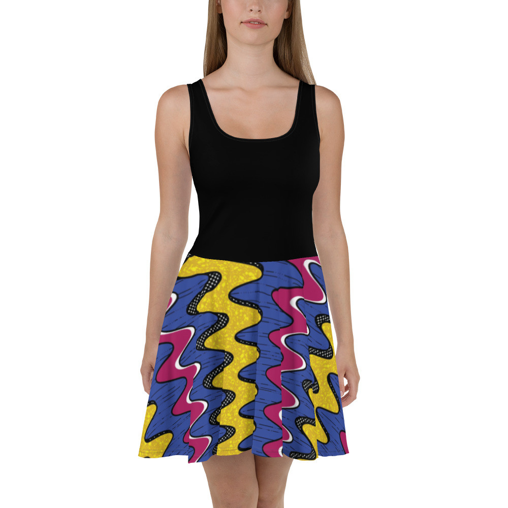 Black Top Squiggly Drip Skater Dress