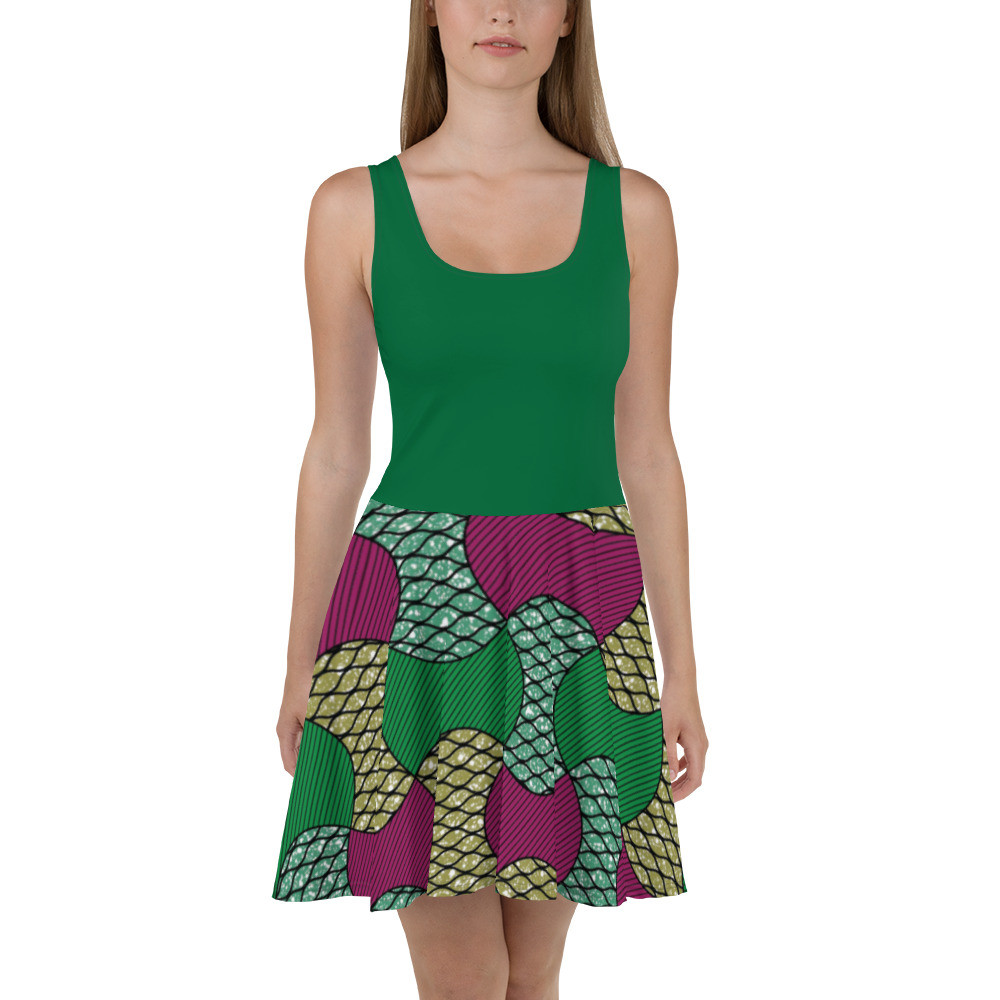 Green Top Partial Bows Skater Dress