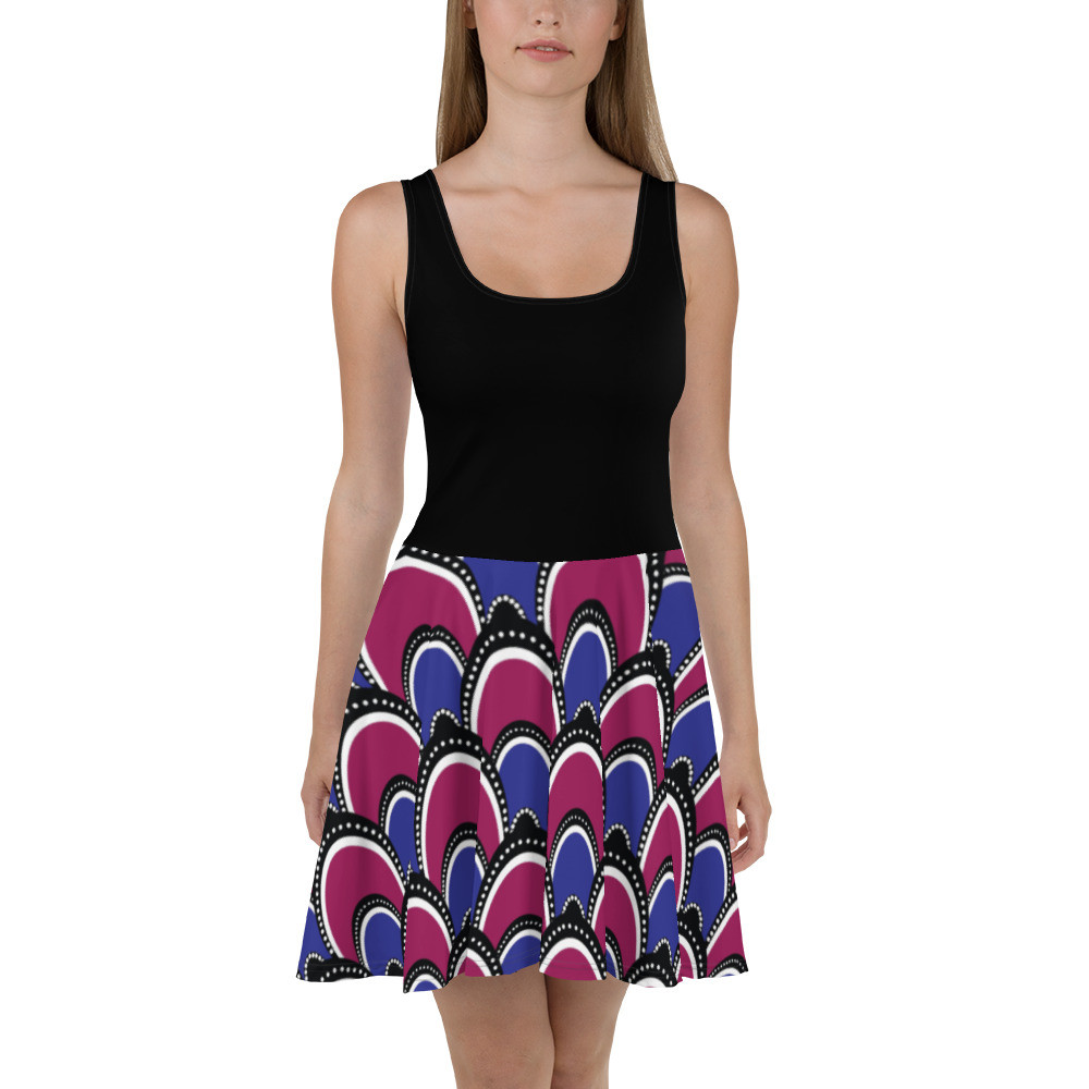 Black Top Peacock Inspired Skater Dress
