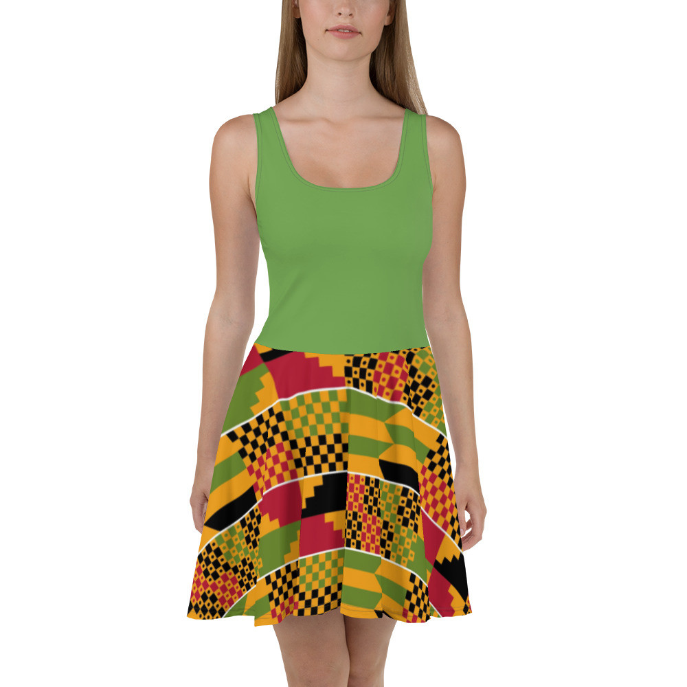 Green Top Kente Skater Dress