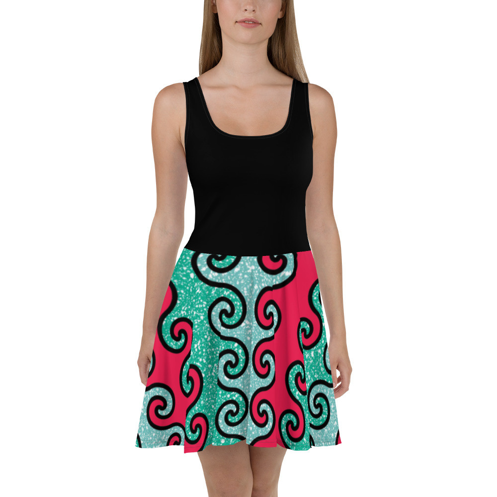 Black Top Intertwined Curls Skater Dress