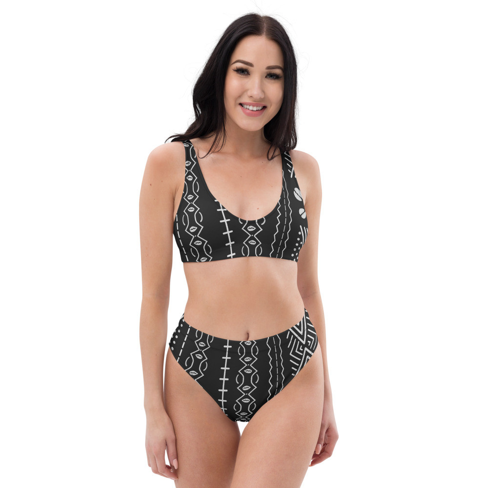 Black Mud Cloth Inspired Recycled High-waisted Bikini IV