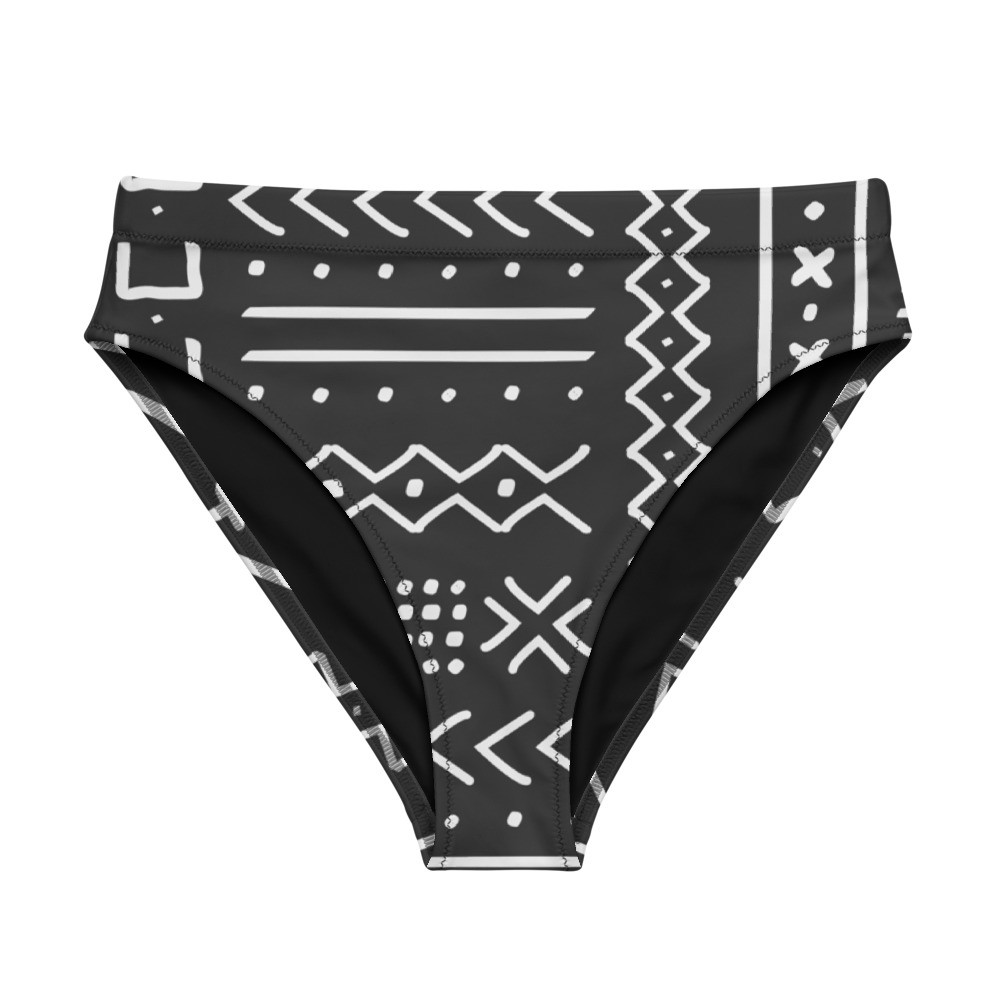 Black Mud Cloth Inspired Recycled High-waisted Bikini Bottom V