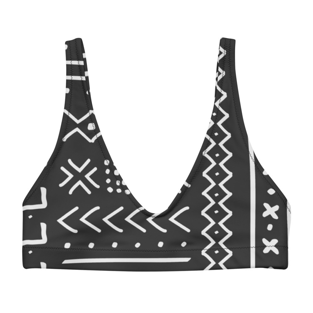 Black Mud Cloth Inspired Recycled Padded Bikini Top V