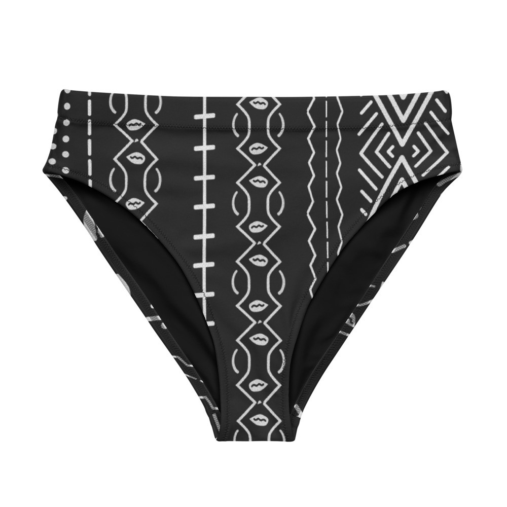 Black Mud Cloth Inspired Recycled High-waisted Bikini Bottom IV