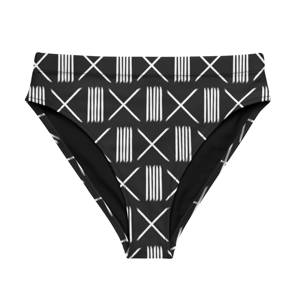 Black Mud Cloth Inspired Recycled High-waisted Bikini Bottom III 