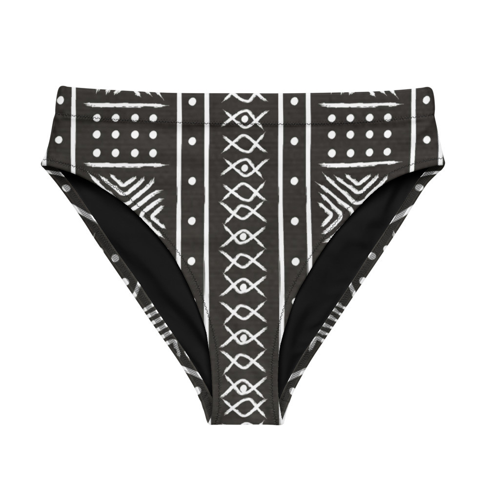 Black Mud Cloth Inspired Recycled High-waisted Bikini Bottom II 