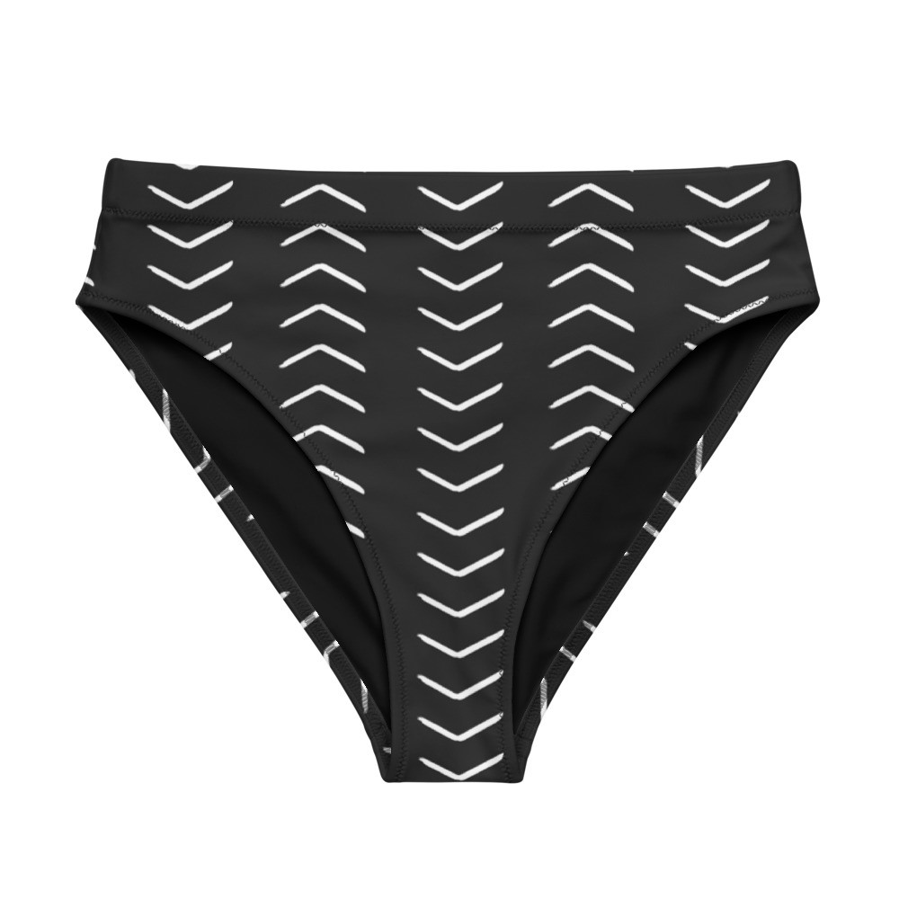 Black Mud Cloth Inspired Recycled High-waisted Bikini Bottom
