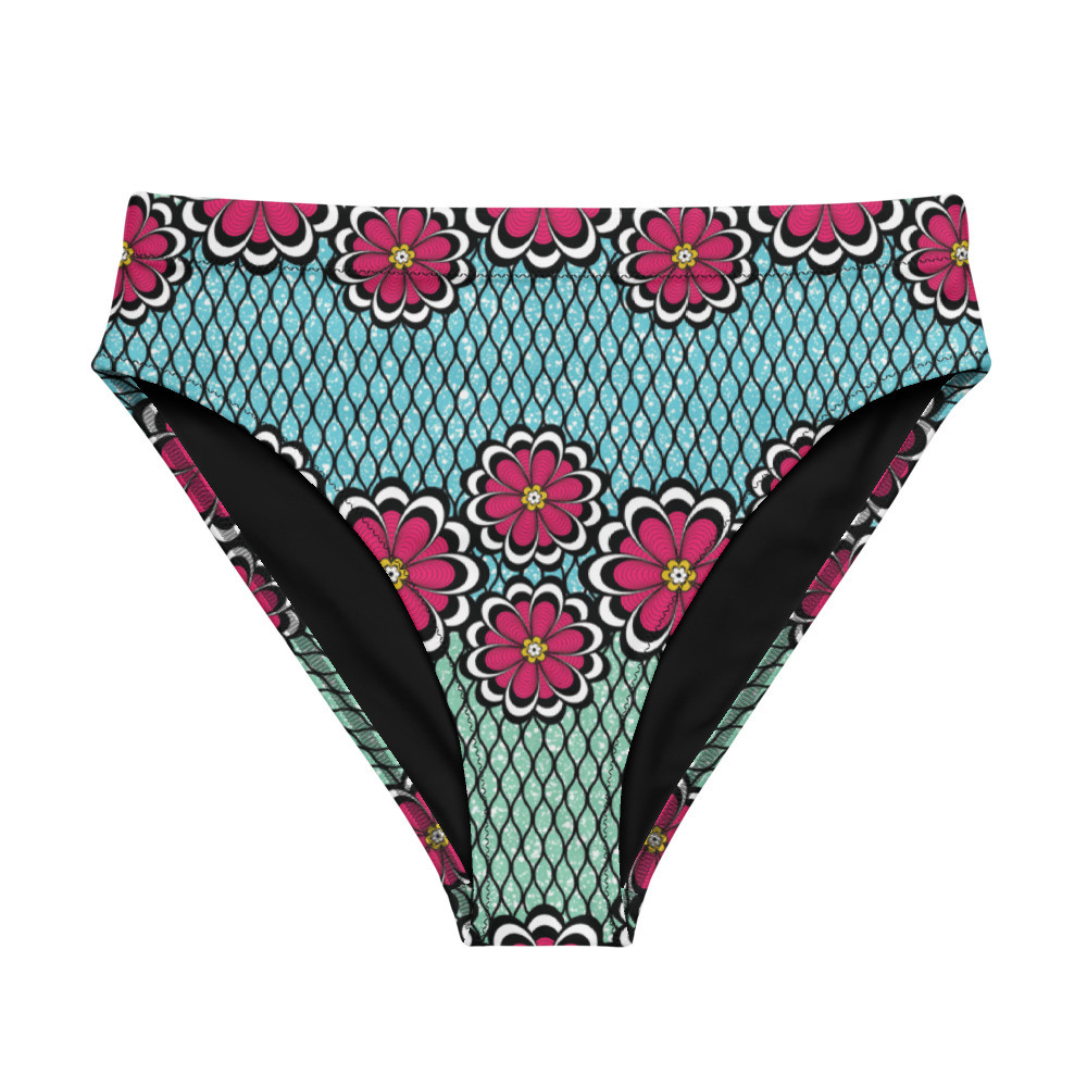 Pink Flowers Recycled High-waisted Bikini Bottom