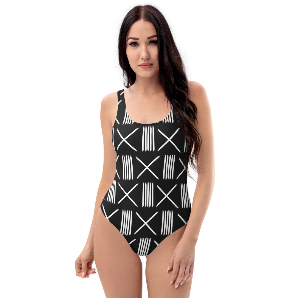 Black Mud Cloth Inspired One-Piece Swimsuit III