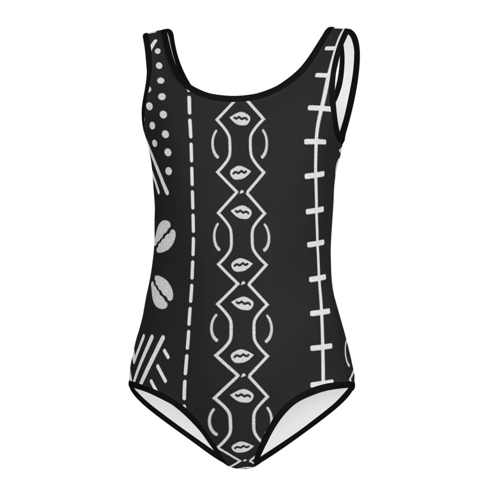 Kids Black Mud Cloth Inspired Swimsuit IV