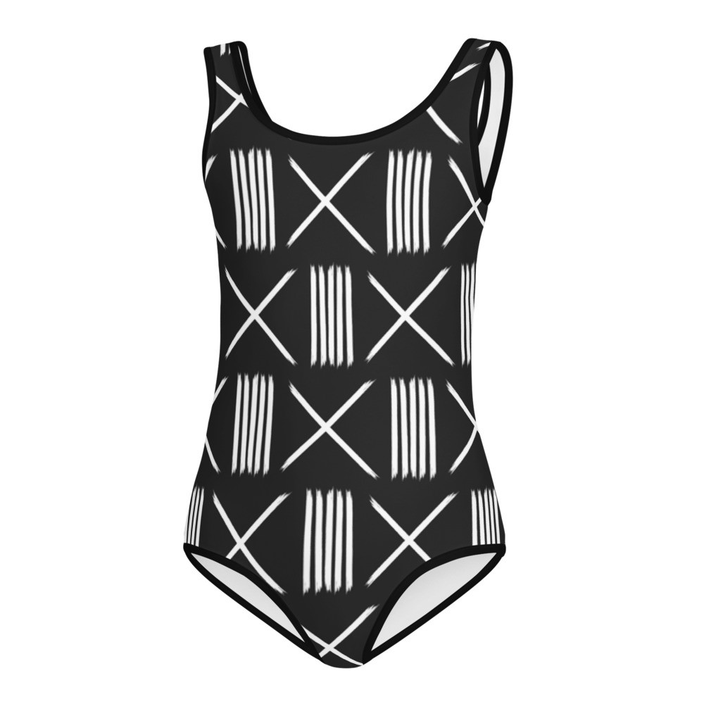 Kids Black Mud Cloth Inspired Swimsuit III 