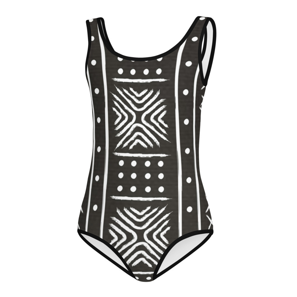 Kids Black Mud Cloth Inspired Swimsuit II 