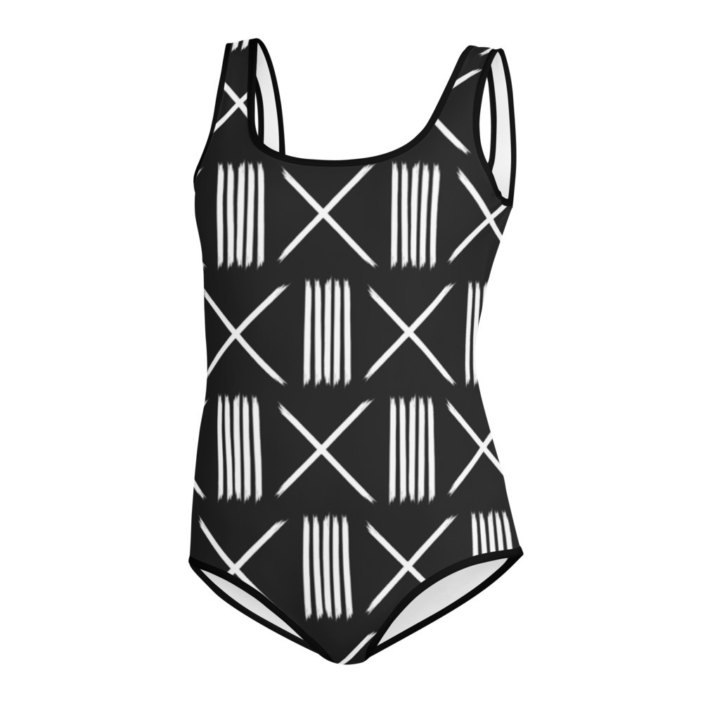 Youth Black Mud Cloth Inspired Swimsuit III