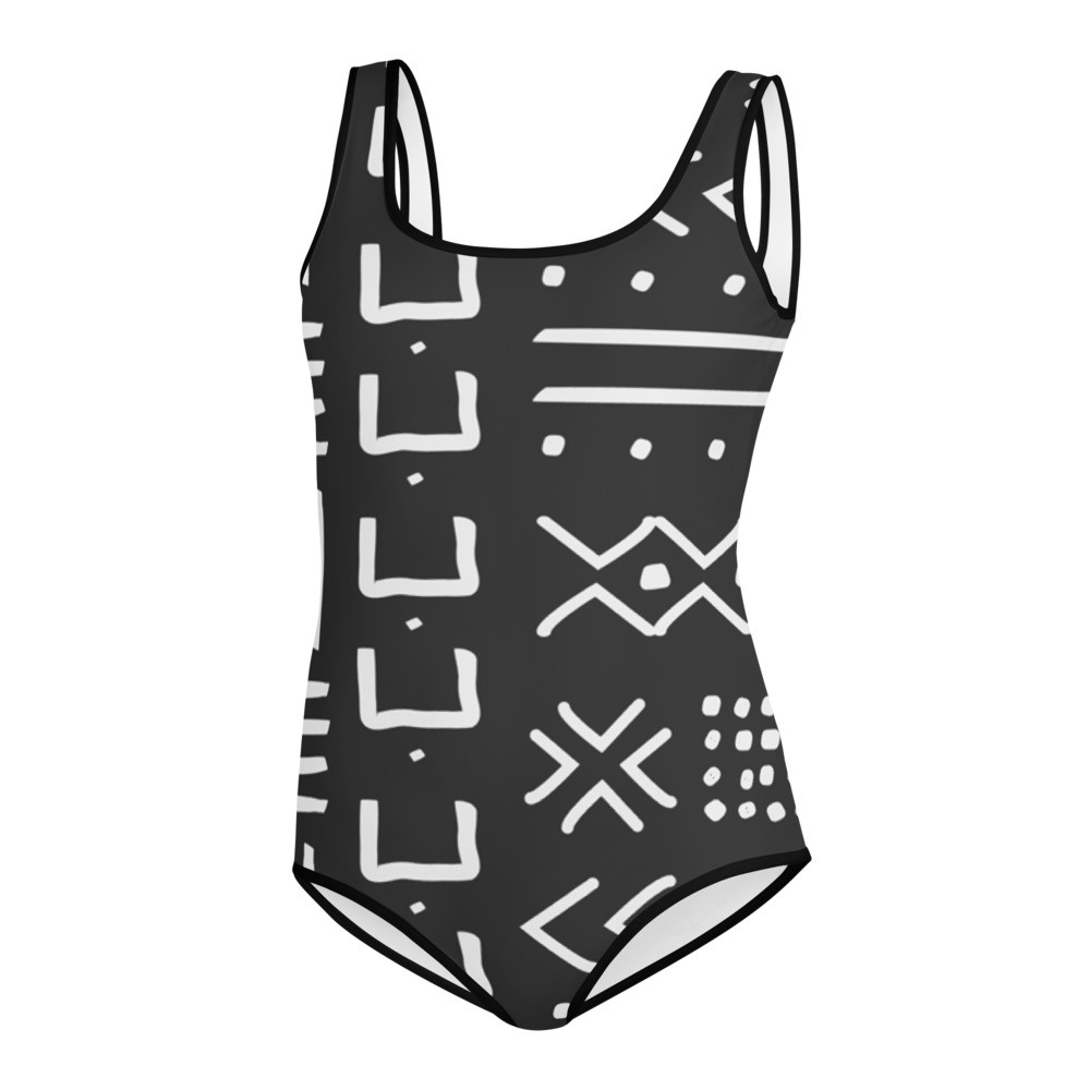 Youth Black Mud Cloth Inspired Swimsuit V
