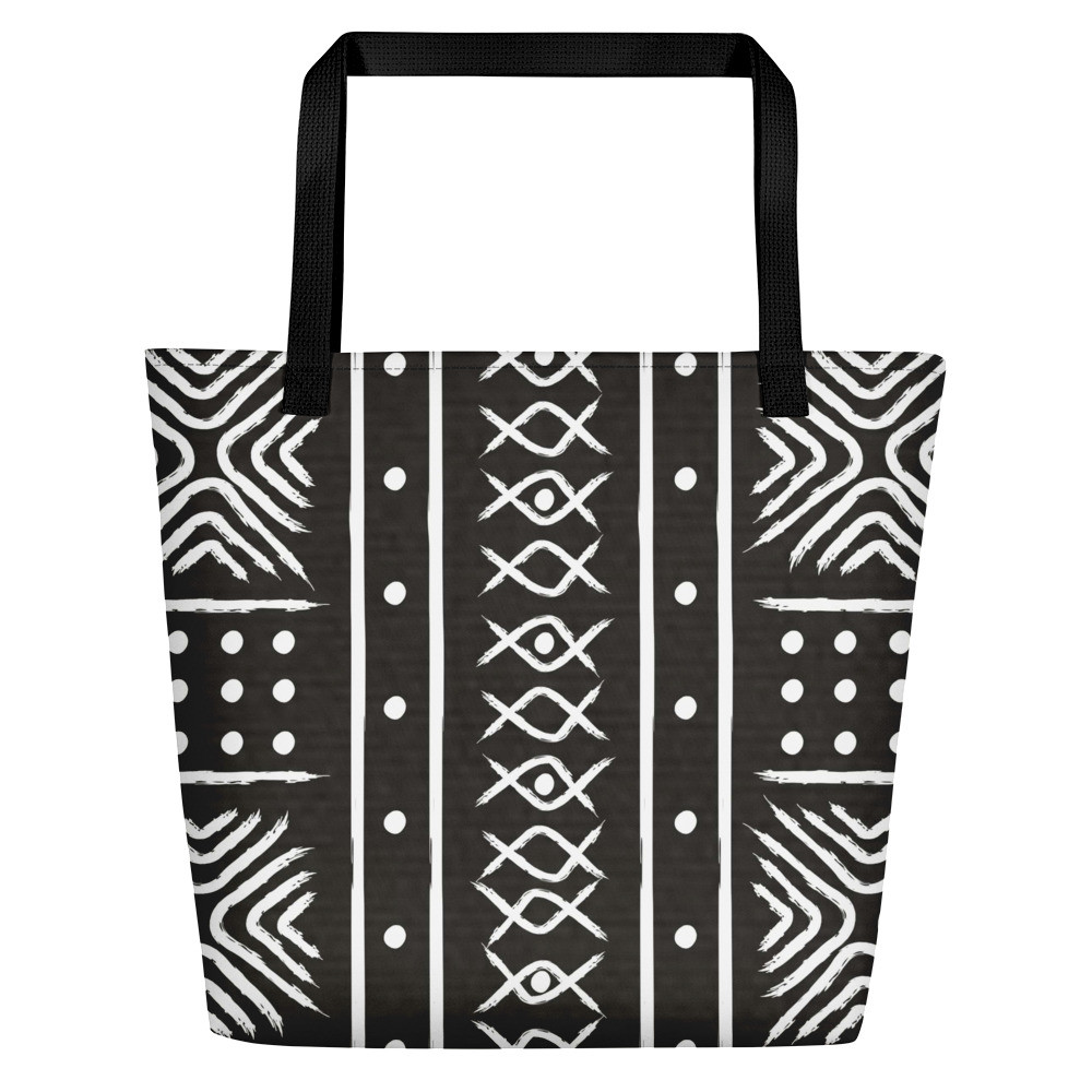 Black Mud Cloth Inspired Beach Bag II 