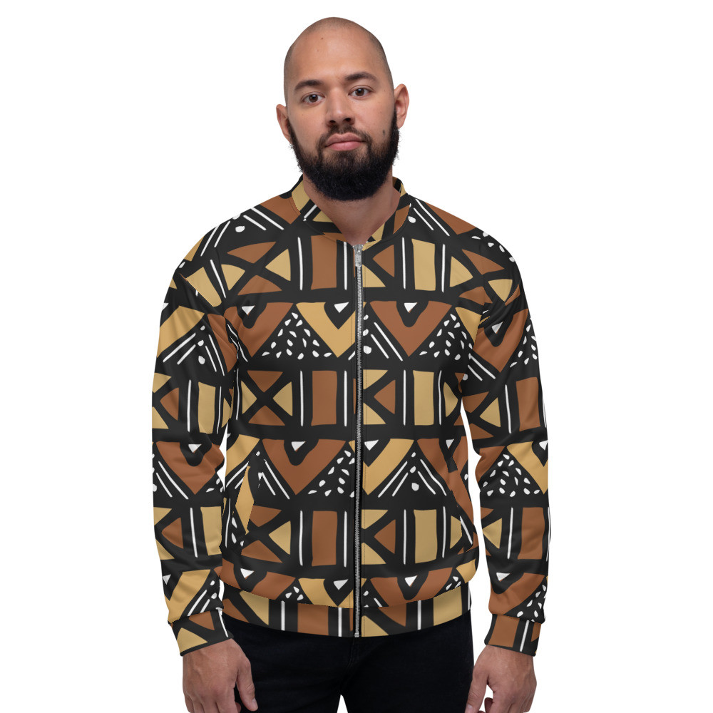 Mud Cloth Inspired Unisex Bomber Jacket