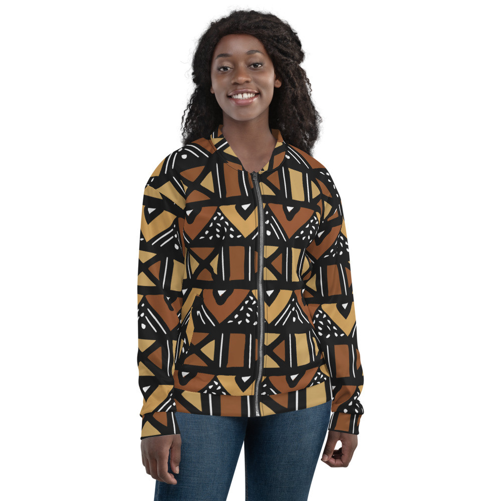 Mud Cloth Inspired Unisex Bomber Jacket