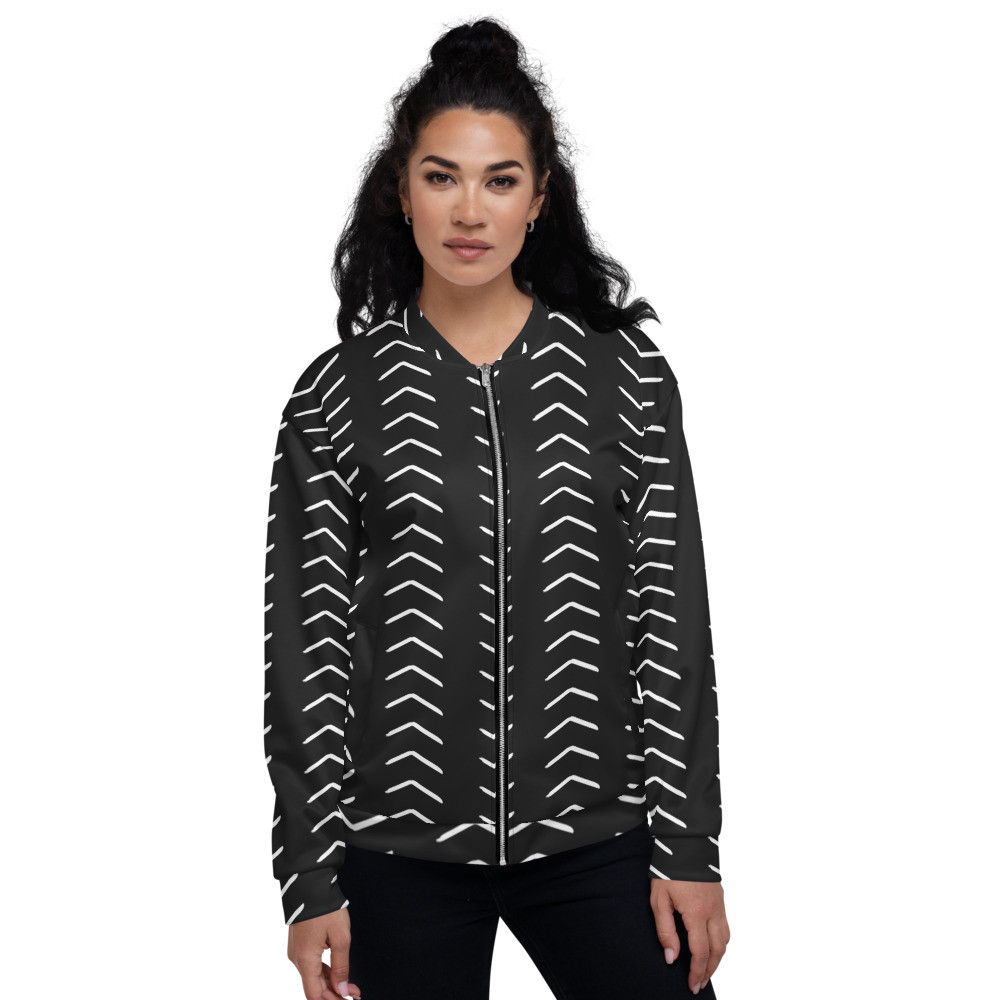 Black Mud Cloth Inspired Unisex Bomber Jacket 