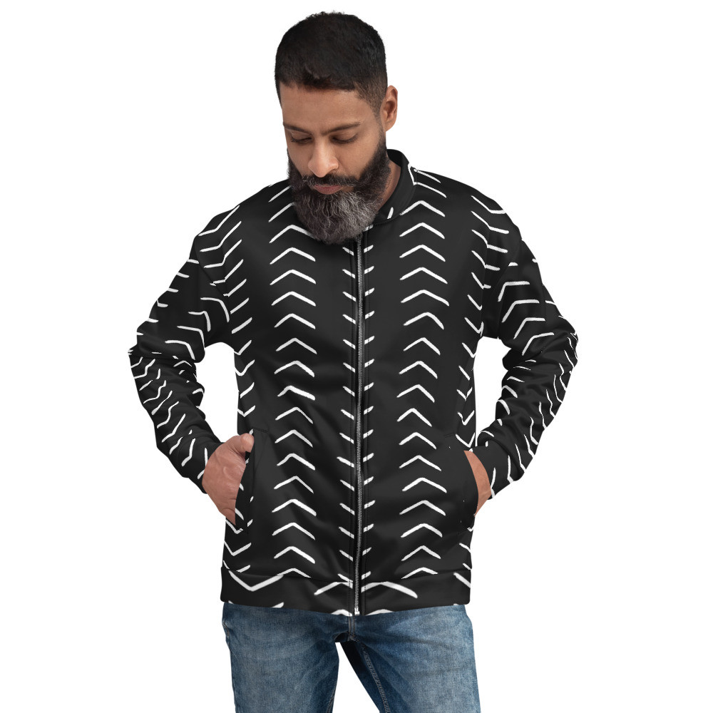 Black Mud Cloth Inspired Unisex Bomber Jacket 