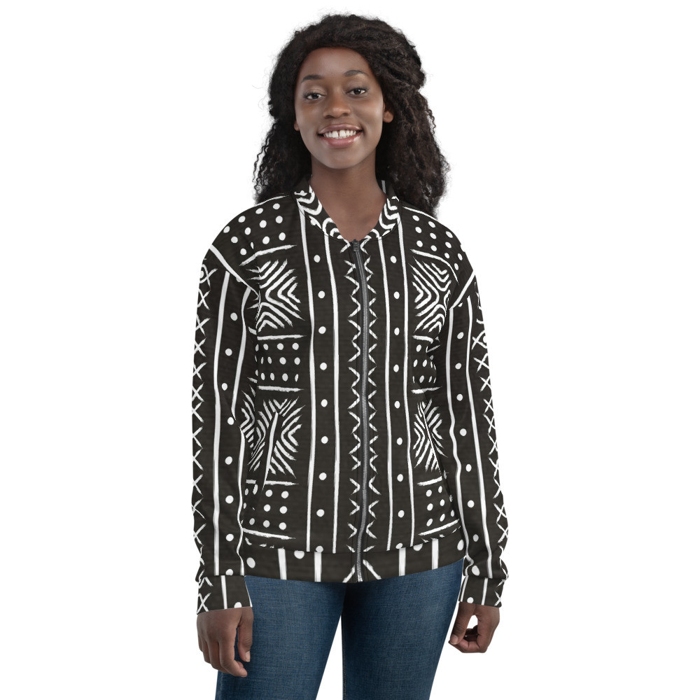 Black Mud Cloth Inspired Unisex Bomber Jacket II