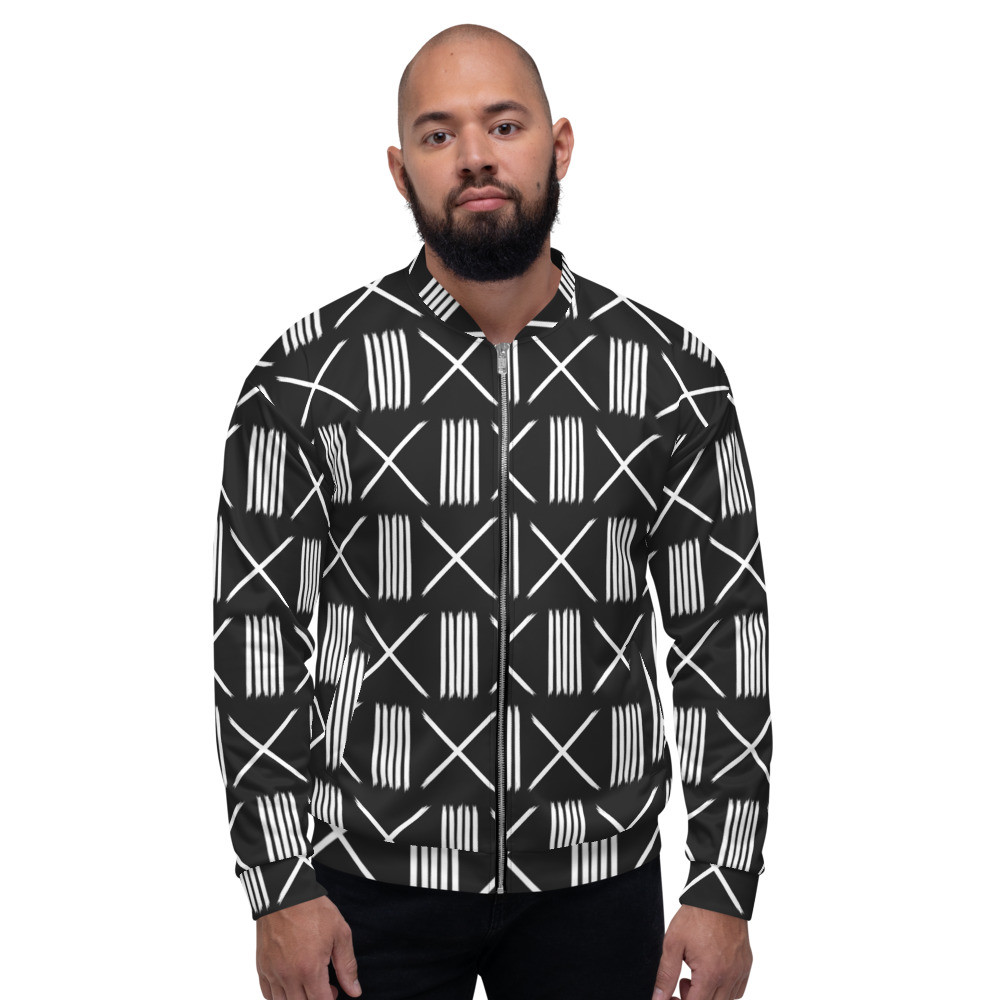 Black Mud Cloth Inspired Unisex Bomber Jacket III