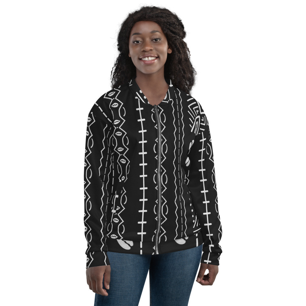 Black Mud Cloth Inspired Unisex Bomber Jacket IV