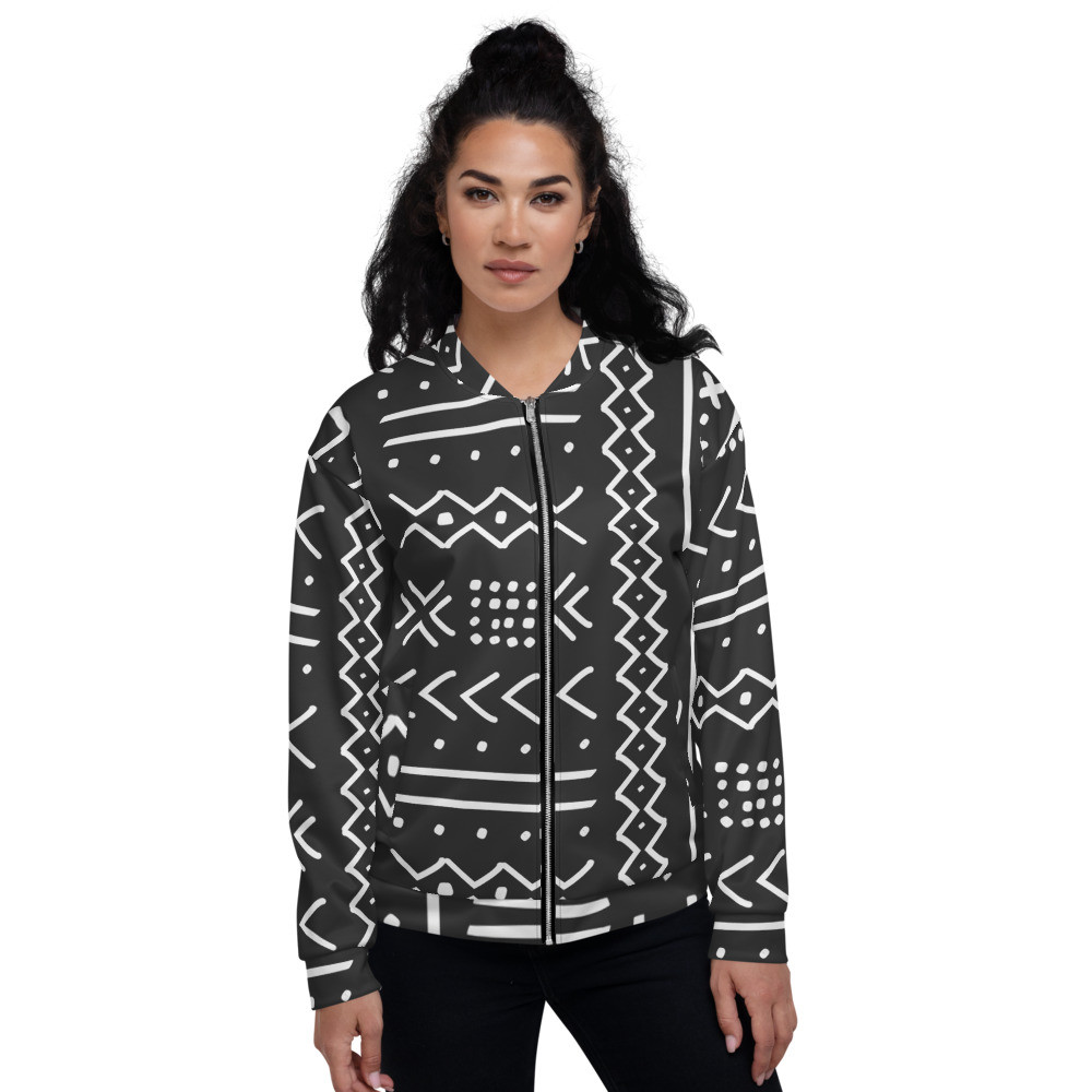 Black Mud Cloth Inspired Unisex Bomber Jacket V